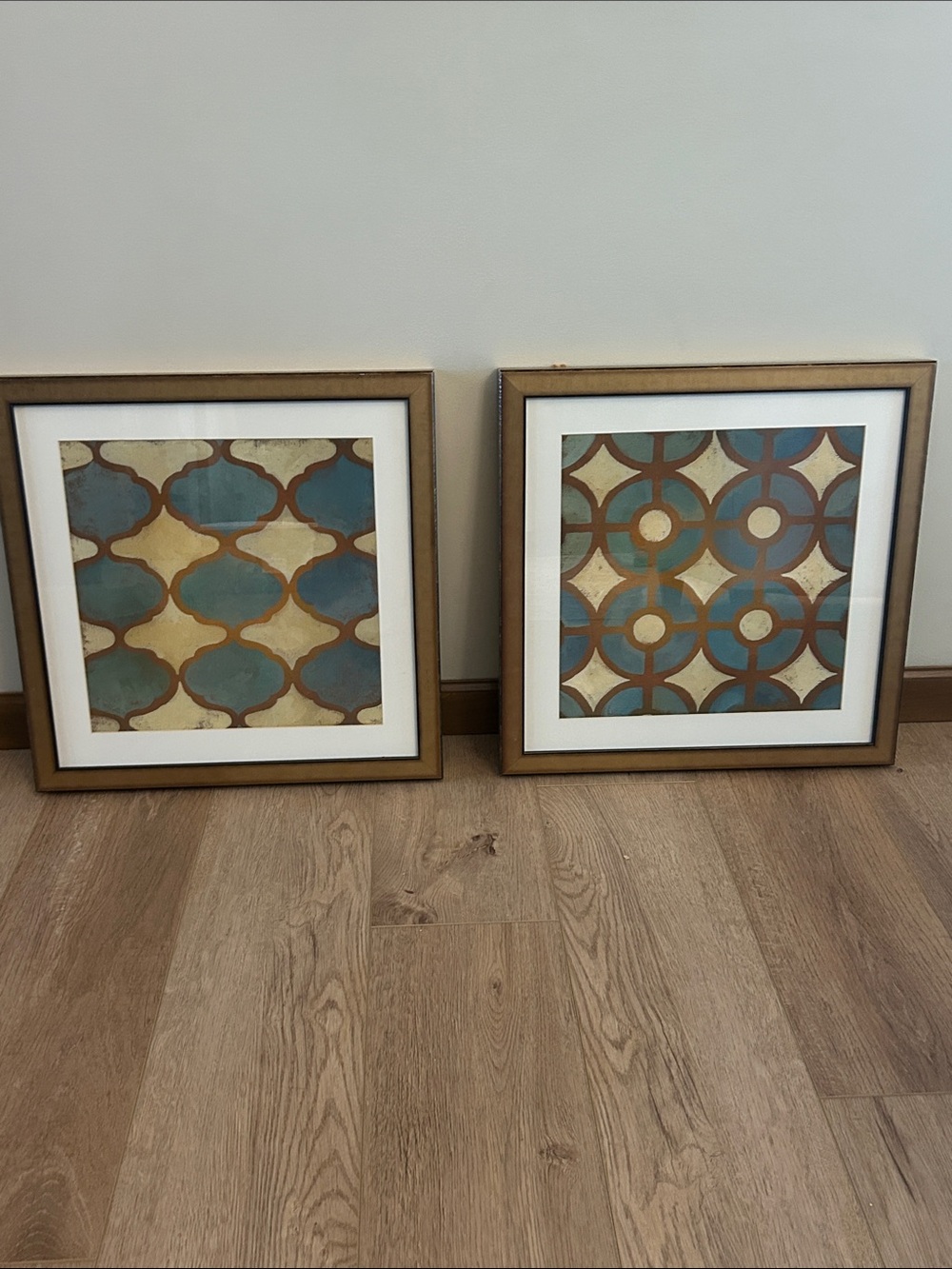 Set of 2 Framed Geometric Wall Art Prints in Teal and Gold